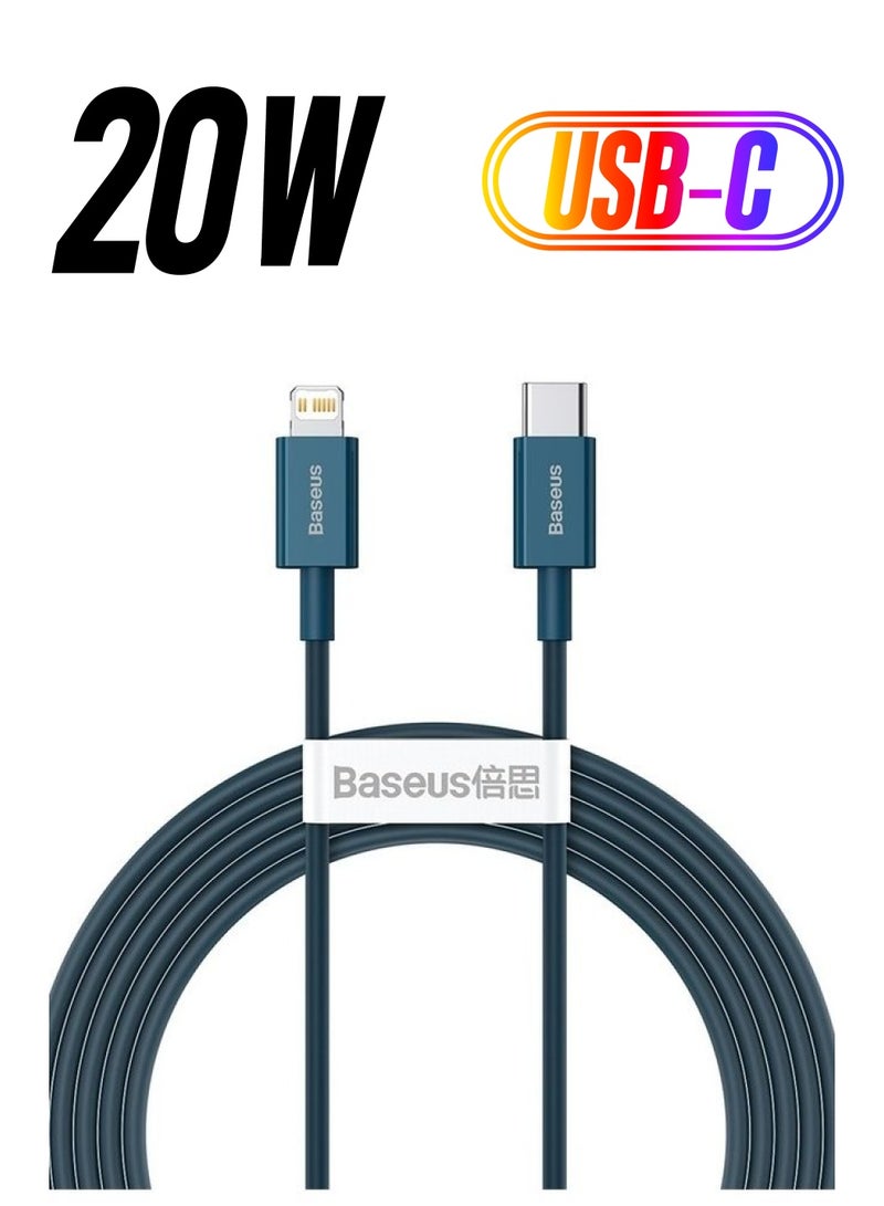 Baseus - USB C to Lightning Fast Charging Data Cable PD 20W Superior Series Type C for Apple iPhone 14 Pro Max /Plus/13/12/11 Pro Max Mini XS X 8 7 6 5 SE iPad and More Blue - Image 1