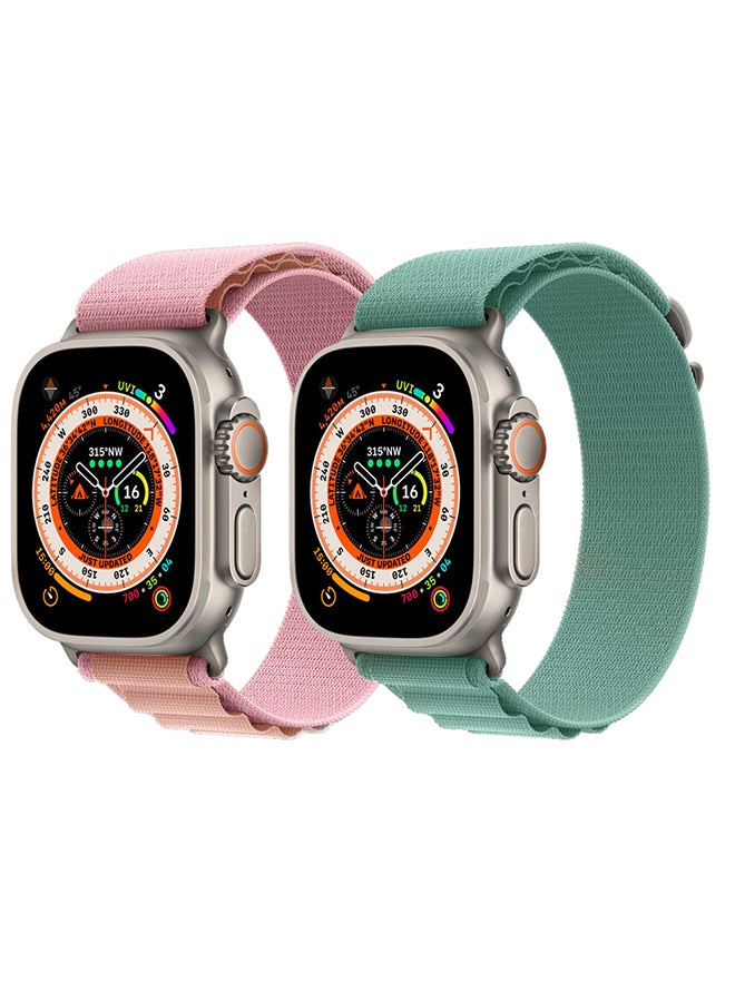 MARGOUN - 2 Pack For Apple Watch Band 49mm 45mm 44mm 42mm Alpine Loop Band Women Men Adjustable With Metal G Hook Strap For iWatch Ultra Series SE Pink/Light Blue - Image 1