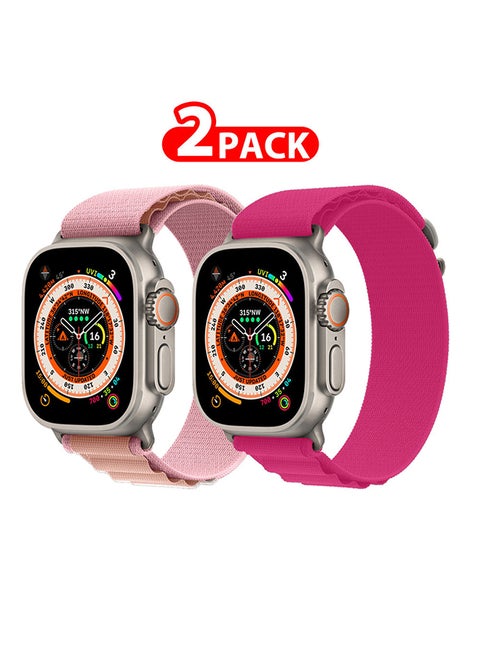 2 Pack For Apple Watch Band 49mm 45mm 44mm 42mm Alpine Loop Band Women Men Adjustable With Metal G Hook Strap For iWatch Ultra Series SE Light Pink/Dark Pink