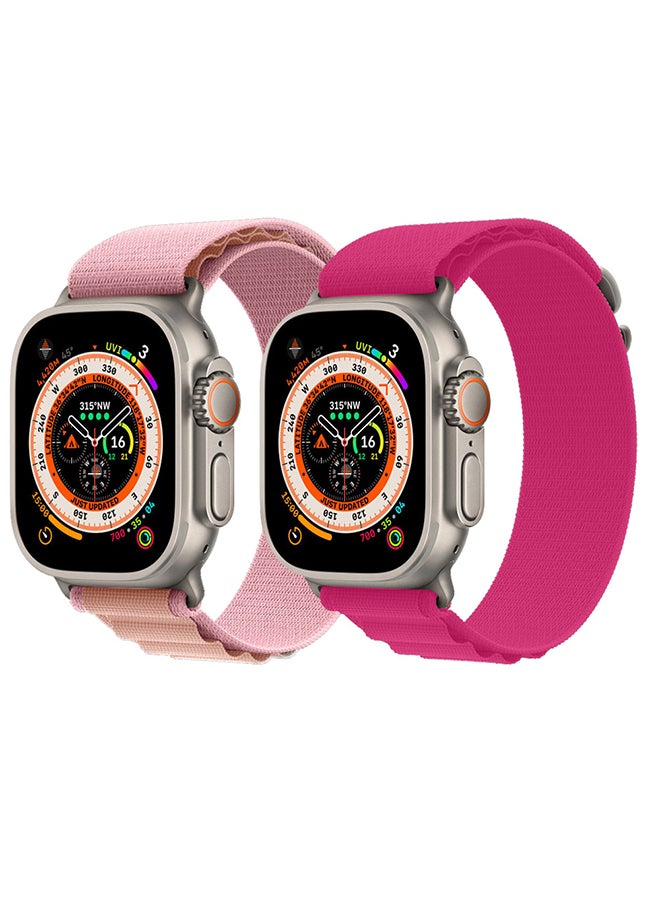 2 Pack For Apple Watch Band 49mm 45mm 44mm 42mm Alpine Loop Band Women Men Adjustable With Metal G Hook Strap For iWatch Ultra Series SE Light Pink/Dark Pink