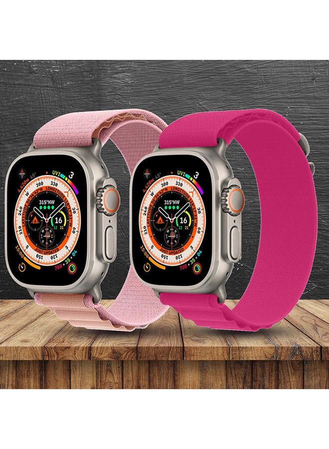 2 Pack For Apple Watch Band 49mm 45mm 44mm 42mm Alpine Loop Band Women Men Adjustable With Metal G Hook Strap For iWatch Ultra Series SE Light Pink/Dark Pink