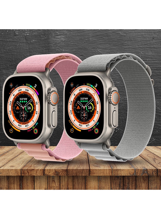 MARGOUN - 2 Pack For Apple Watch Band 49 Mm 45 Mm 44 Mm 42 Mm Alpine Loop Band Women Men Adjustable With Metal G-Hook Strap For Iwatch Ultra Series SE 8/7/6/5/4/3/2/1 Grey/Pink - Image 1