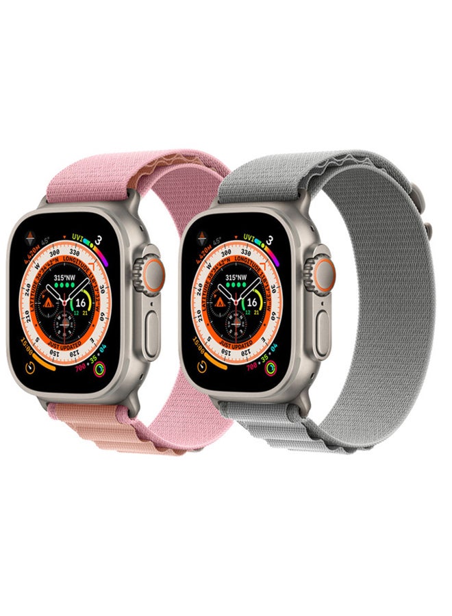MARGOUN - 2 Pack For Apple Watch Band 49 Mm 45 Mm 44 Mm 42 Mm Alpine Loop Band Women Men Adjustable With Metal G-Hook Strap For Iwatch Ultra Series SE 8/7/6/5/4/3/2/1 Grey/Pink - Image 1