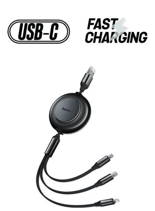 كابل شحن متعدد 3.5 أمبير (1.1 متر) 3 في 1 كابل USB متعدد قابل للسحب محول سلك شاحن سريع مع منفذ IP/Type C/Micro USB للهواتف المحمولة/IP/Samsung Galaxy/Ps/الأجهزة اللوحية والمزيد - pnsku/N53428383A/45/_/1738266344/57934eef-da96-4f7c-80f9-34ad6dcdcc46