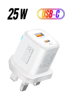 بروميت شاحن تيار متردد، شاحن جداري مزدوج المنفذ بقدرة 25 وات من النوع C مع منفذ USB كوالكوم QC 3.0 بقدرة 18 وات، وشحن سريع متكيف وحماية من زيادة التيار  - Image 1