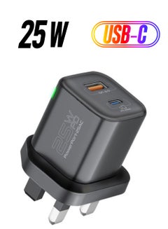 بروميت شاحن تيار متردد، شاحن جداري مزدوج المنفذ بقدرة 25 وات من النوع C مع منفذ USB كوالكوم QC 3.0 بقدرة 18 وات، وشحن سريع متكيف وحماية من زيادة التيار  - Image 1