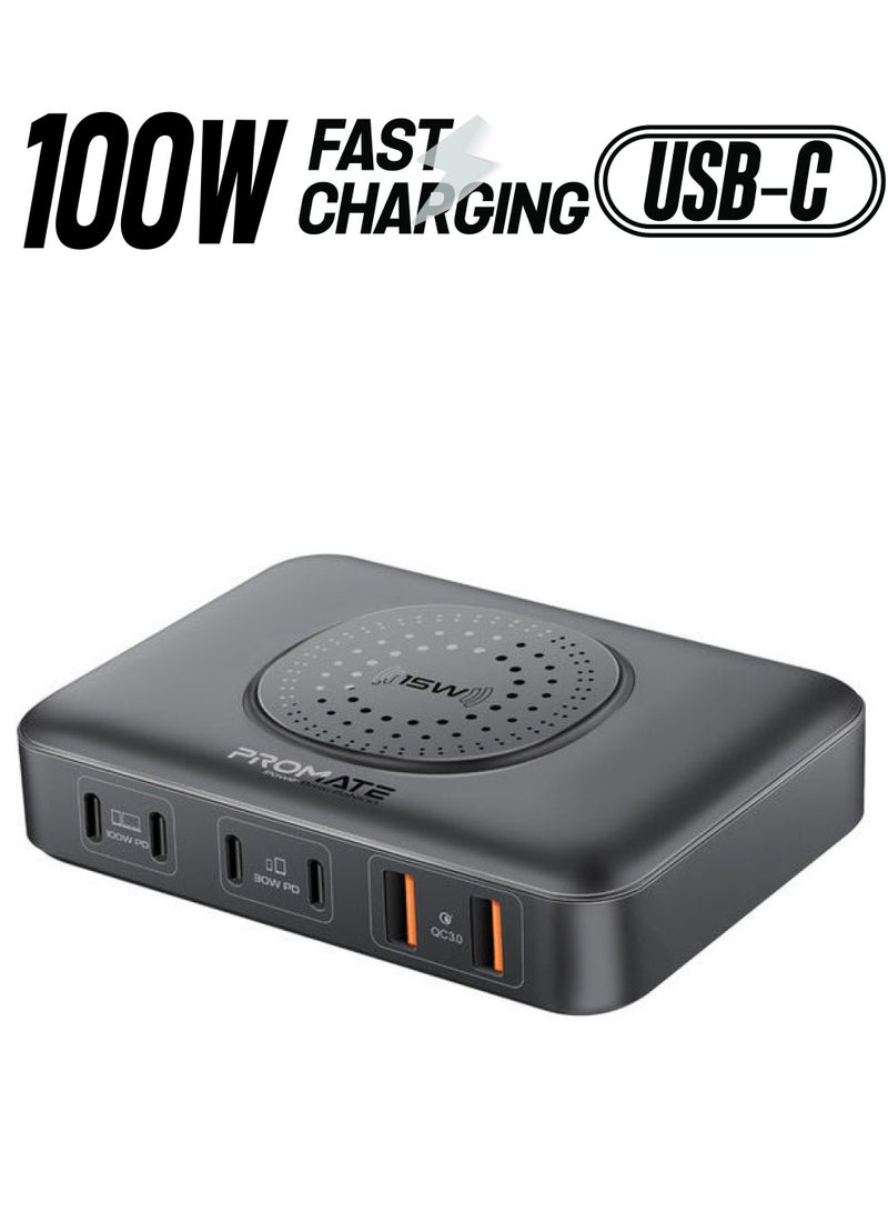 Charging Station, 7-In-1 GaNFast 100W Laptop Charger With 4 Power Delivery USB-C Ports, Dual 30W QC 3.0 Ports, 15W Wireless Charger And Adaptive Charging Black - pnsku/N53428493A/45/_/1738064023/fc876951-455f-4d76-8154-277fc9d7c37c