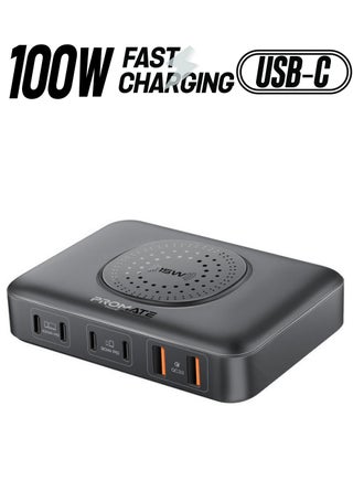 محطة شحن، شاحن كمبيوتر محمول GaNFast 100 واط 7 في 1 مع 4 منافذ USB-C لتوصيل الطاقة، ومنافذ QC 3.0 مزدوجة بقدرة 30 واط، وشاحن لاسلكي بقدرة 15 واط وشحن متكيف - pnsku/N53428493A/45/_/1738064023/fc876951-455f-4d76-8154-277fc9d7c37c