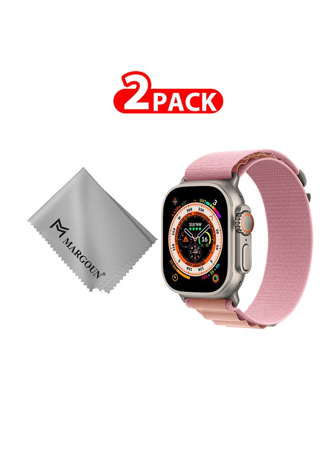 2 Packs Of Apple Watch Band And Microfiber Cloth Alpine Loop Band 49Mm 45Mm 44Mm 42Mm Women Men Adjustable With Metal G-Hook Strap For iWatch Ultra Series SE 8/7/6/5/4/3/2/1 Pink/White