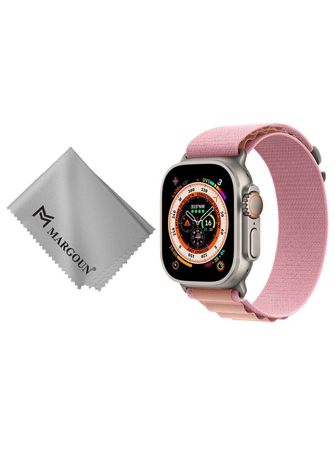 2 Packs Of Apple Watch Band And Microfiber Cloth Alpine Loop Band 49Mm 45Mm 44Mm 42Mm Women Men Adjustable With Metal G-Hook Strap For iWatch Ultra Series SE 8/7/6/5/4/3/2/1 Pink/White