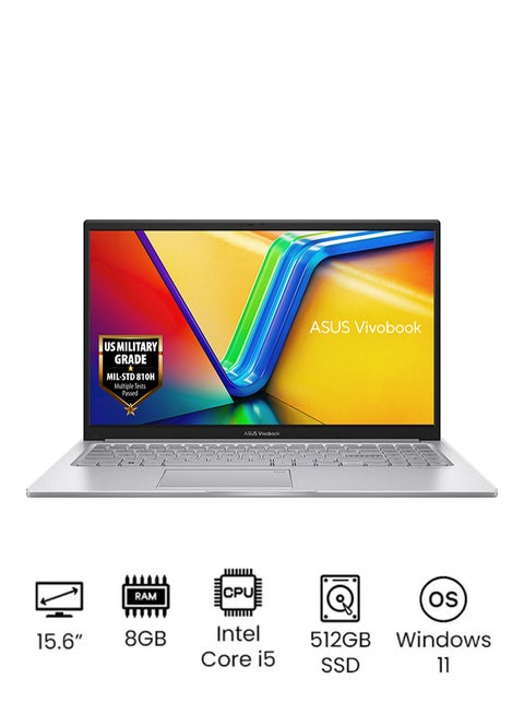 VivoBook Laptop With 15.6-Inch Full HD Display, Core i5-1235U Processor/8GB RAM/512GB SSD/Windows 11/Intel UHD Graphics/ English/Arabic Cool Silver