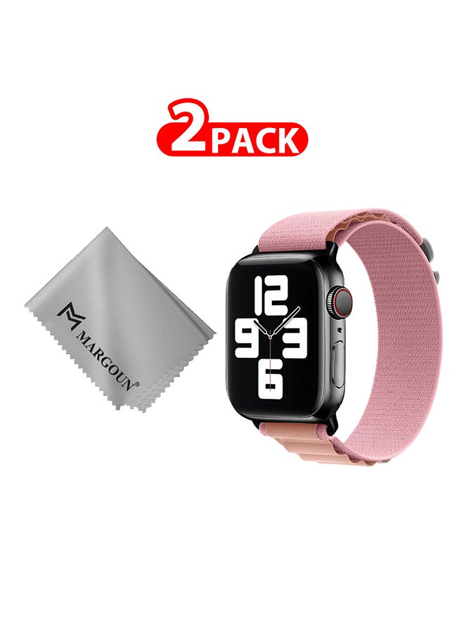 MARGOUN - 2 Packs Of Apple Watch Band And Microfiber Cloth Alpine Loop Band 38Mm 40Mm 41Mm Women Men Adjustable With Metal G-Hook Strap For iWatch Series 7/SE/6/5/4/3/2/1 Pink/White - Image 1