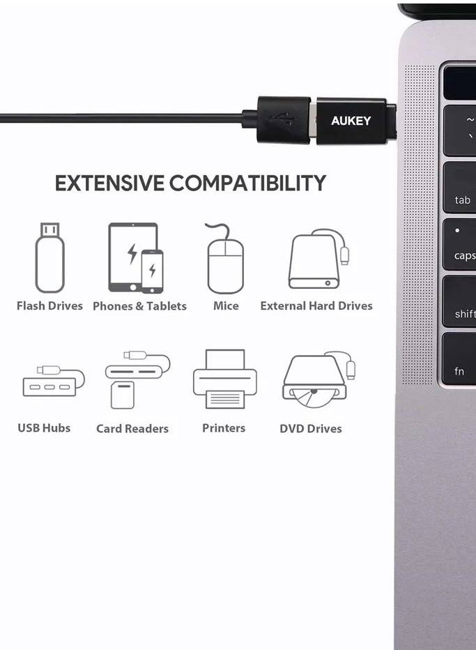 Aukey - USB C OTG Adapter (3 Pack) USB C to USB 3.0 A OTG Adapter - SuperSpeed Connection - Wide Compatibility - Minimalist Design A tiny, lightweight, durable adapter Black - Image 1