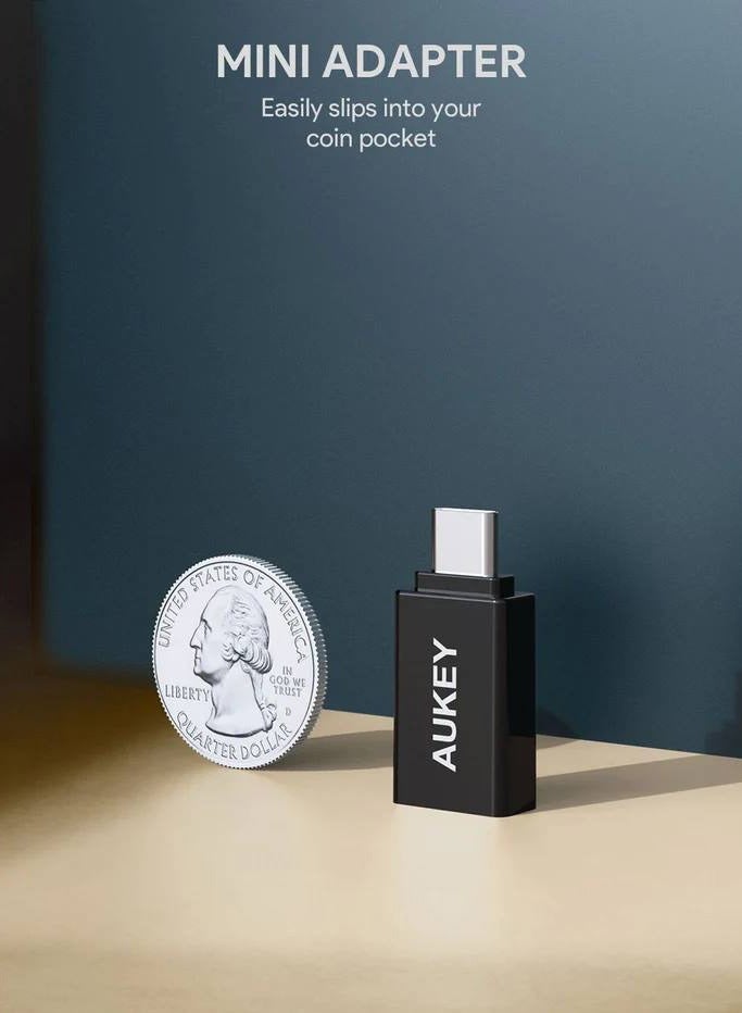 Aukey - USB C OTG Adapter (3 Pack) USB C to USB 3.0 A OTG Adapter - SuperSpeed Connection - Wide Compatibility - Minimalist Design A tiny, lightweight, durable adapter Black - Image 1