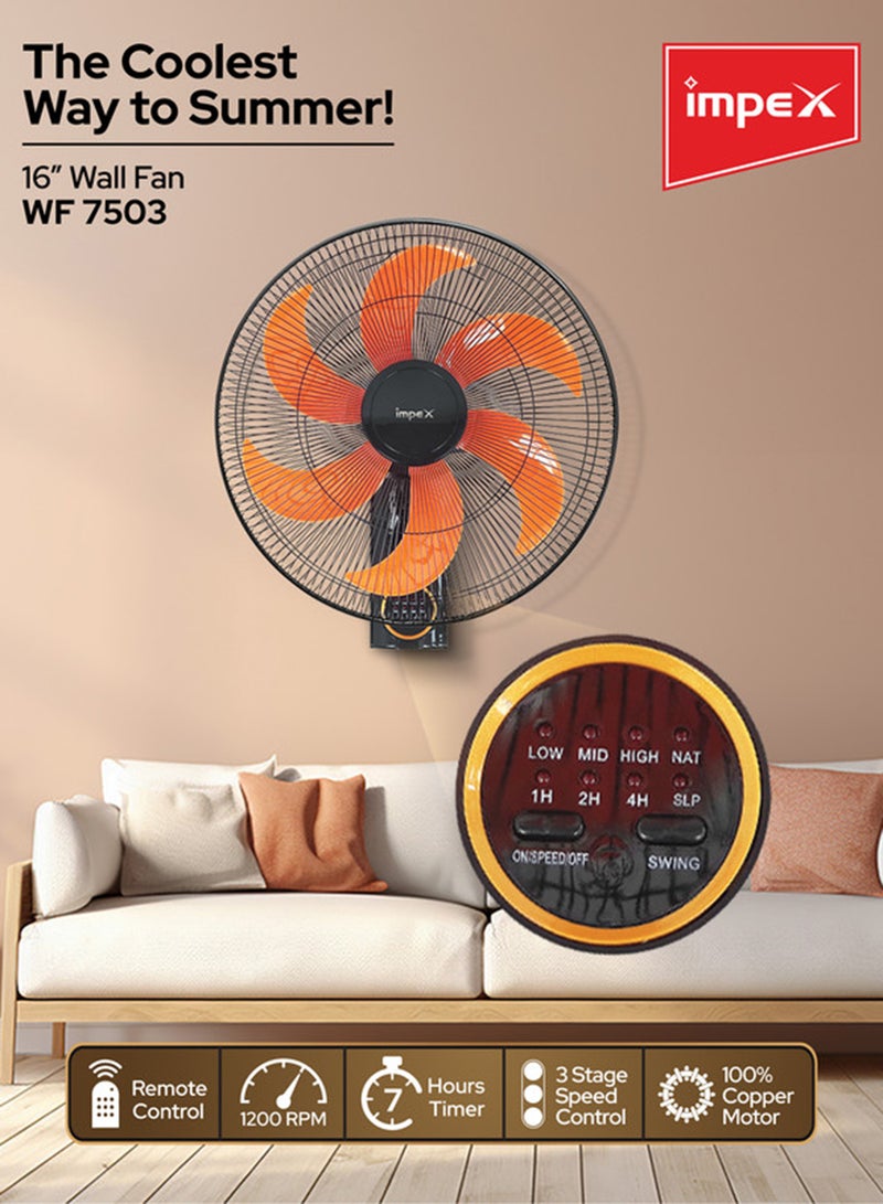 Impex 3-Speed Selection Wall Fan,Remote Control ,Auto Protection, 6 Blades, Horizontal Oscillation 55 W WF 7503 Multicolour  - Image 5