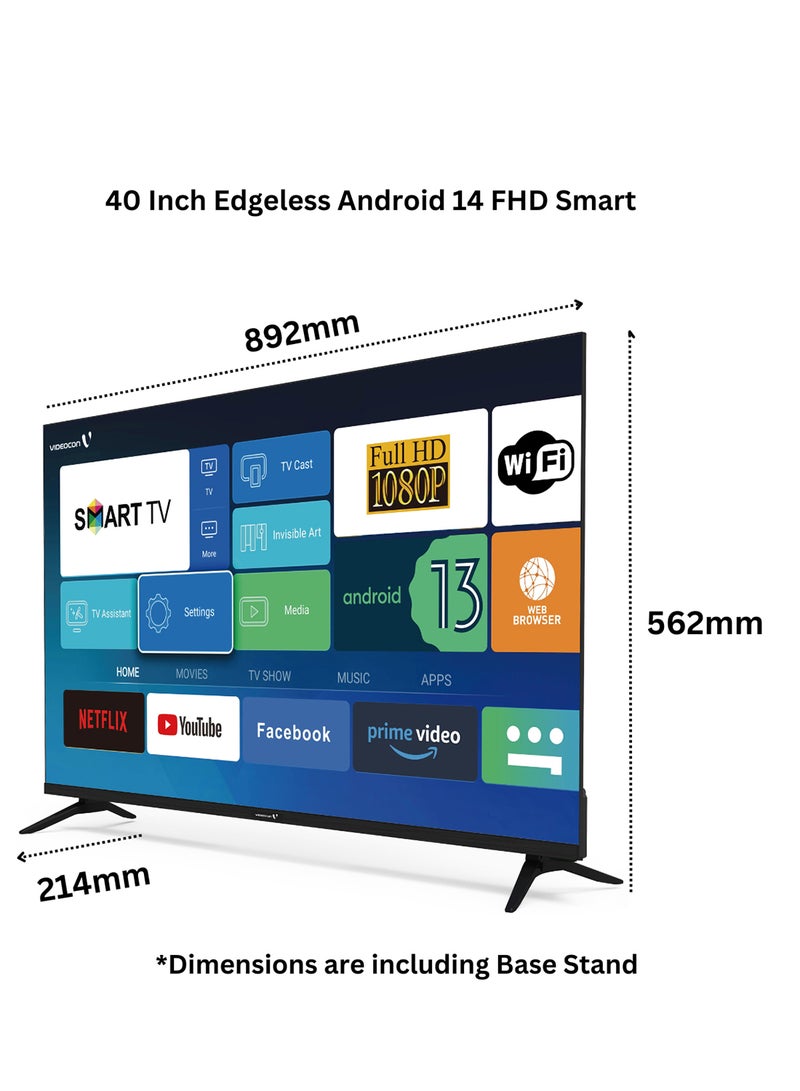 فيديوكون تلفزيون ذكي مقاس 40 بوصة بدون حواف يعمل بنظام Android 13 بدقة Full HD وNetflix وYoutube وAmazon Prime وما إلى ذلك  - Image 3