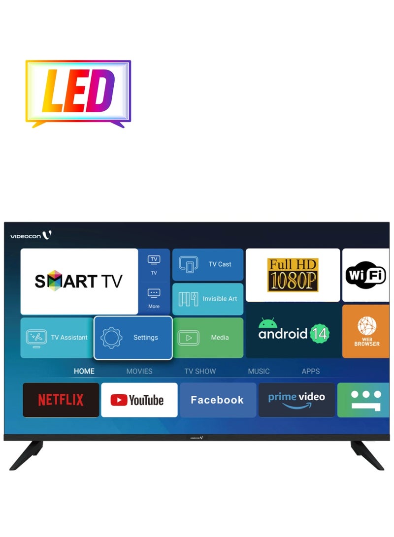 فيديوكون تلفزيون ذكي مقاس 40 بوصة بدون حواف يعمل بنظام Android 13 بدقة Full HD وNetflix وYoutube وAmazon Prime وما إلى ذلك  - Image 1