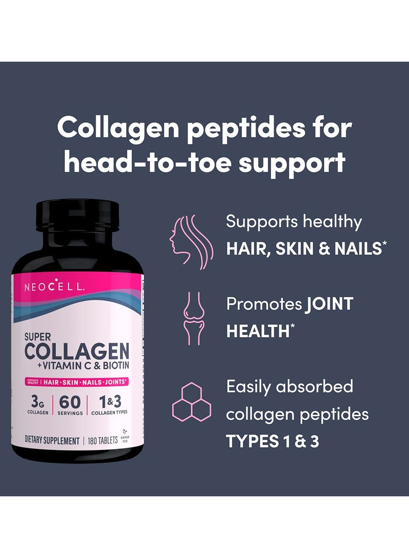 NEOCELL Grass Fed Collagen + Vitamin C And Biotin 180 Tablets (packaging may vary) - Image 3