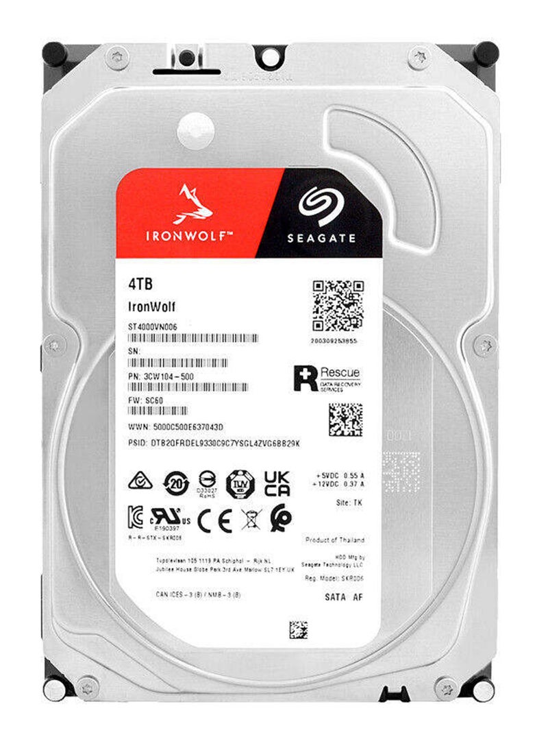 Seagate 4TB Ironwolf NAS Internal Hard Drive, SATA 6Gb/s 3.5'', 256MB Cache, 600 MBps Data Transfer Rate, ‎5900 RPM, Serial ATA-600 Interface, 256 Megabyte Buffer Size | ST4000VN006 4 TB - Image 1