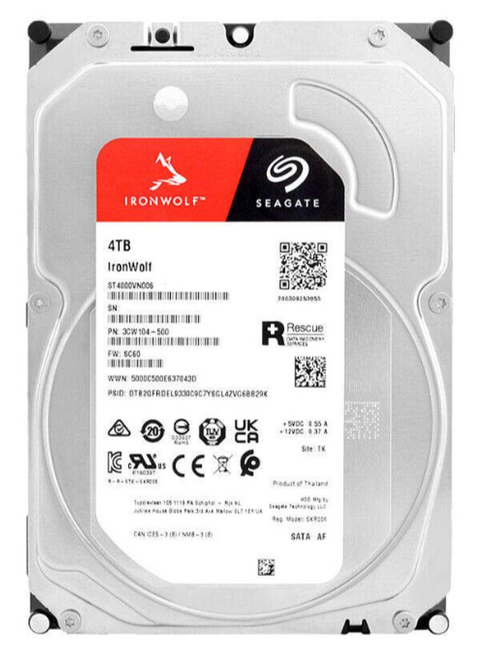 Seagate 4TB Ironwolf NAS Internal Hard Drive, SATA 6Gb/s 3.5'', 256MB Cache, 600 MBps Data Transfer Rate, ‎5900 RPM, Serial ATA-600 Interface, 256 Megabyte Buffer Size | ST4000VN006 4 TB - Image 1