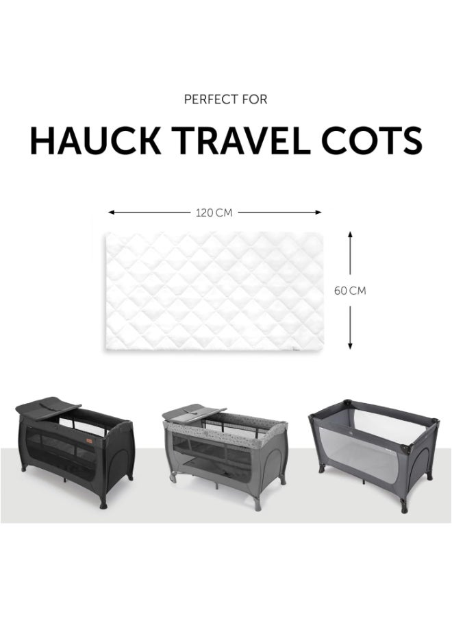 hauck - Bed Me Mattress Sheet And Protector, White 120Cm X 60Cm Universal Fitting For Travel Cots And Beds, Soft Fitted Sheets, Machine Washable - Image 1