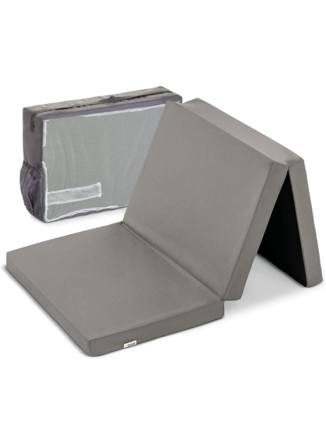 hauck - Travel Cot Accessories Sleeper 6 Cm Thick Foldable Mattress, Breathable Foam, Tight Top, Certified Fabrics, Easy To Carry With Carry Bag, For Toddlers And Babies - Grey - Image 1