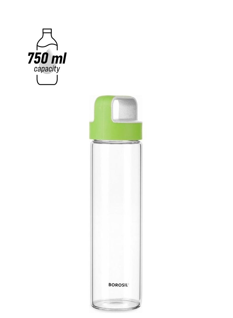 BOROSIL Crysto Glass Bottle With Green Lid- Wide Mouth, Freezer Safe White/Green  - Image 1