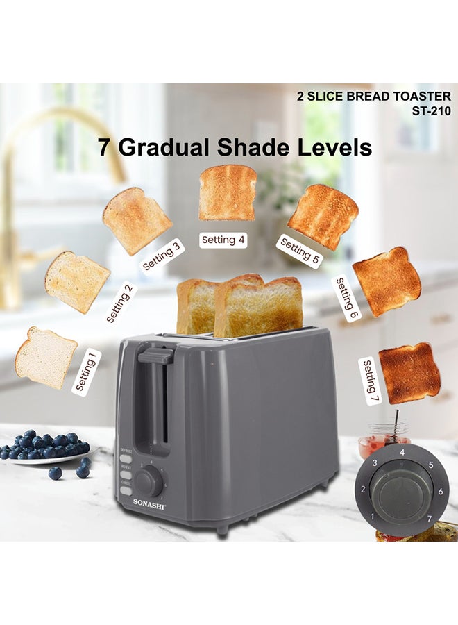 SONASHI - 2 Slice Bread Toaster - Adjustable 7 Browning Control with Slide Out Crumb Tray | Defrost, Reheat and Cancel Options | Cool Touch Body for Fast Toasting 750 W ST-210 Grey - Image 1