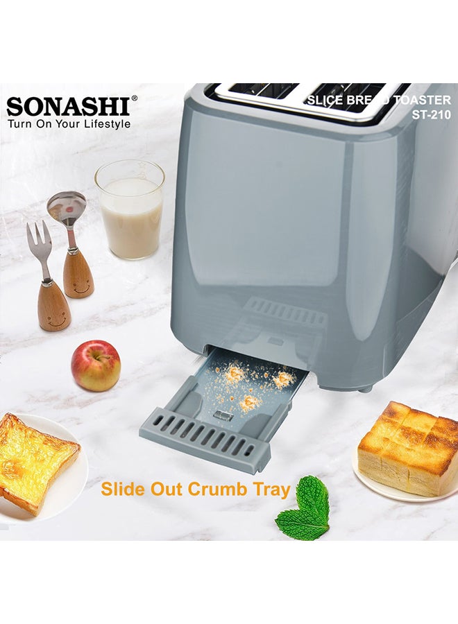 SONASHI - 2 Slice Bread Toaster - Adjustable 7 Browning Control with Slide Out Crumb Tray | Defrost, Reheat and Cancel Options | Cool Touch Body for Fast Toasting 750 W ST-210 Grey - Image 1