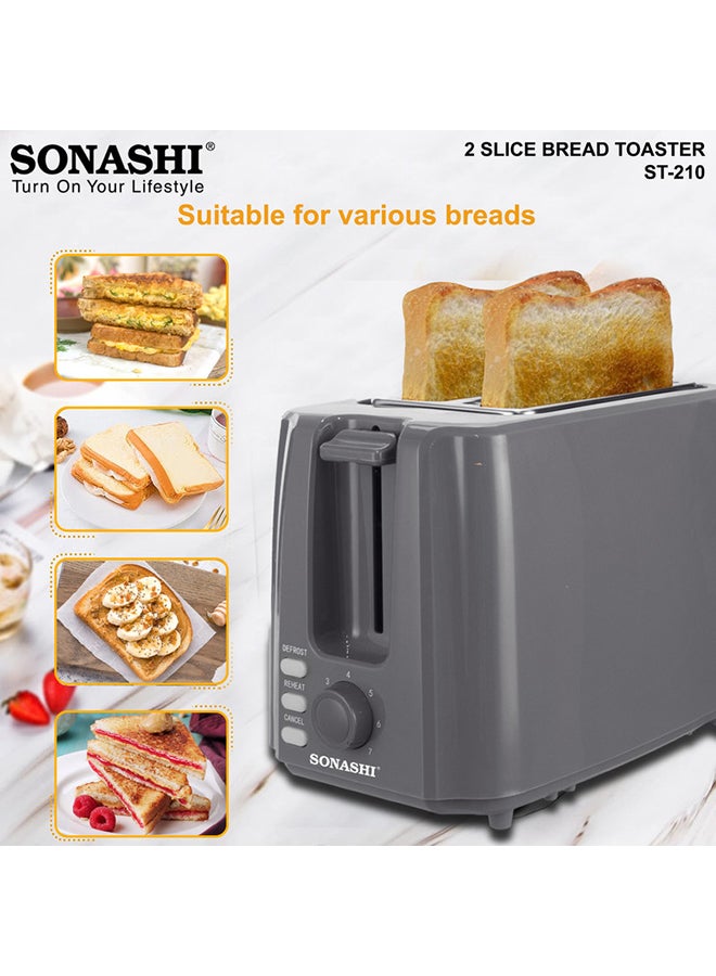 SONASHI - 2 Slice Bread Toaster - Adjustable 7 Browning Control with Slide Out Crumb Tray | Defrost, Reheat and Cancel Options | Cool Touch Body for Fast Toasting 750 W ST-210 Grey - Image 1
