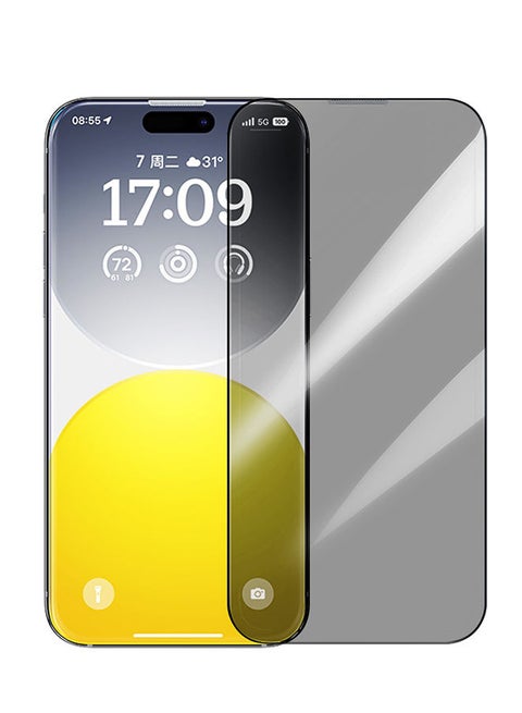 iPhone 15 Pro 6.1 Inch 9H Diamond Series Full-Coverage Privacy Protection Tempered Glass Screen Protector With Cleaning Kit And EasyStick Installation Tool Black