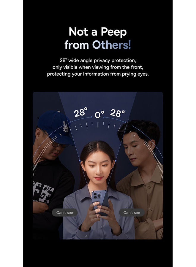 Baseus iPhone 15 Pro 6.1 Inch 9H Diamond Series Full-Coverage Privacy Protection Tempered Glass Screen Protector With Cleaning Kit And EasyStick Installation Tool Black - Image 4