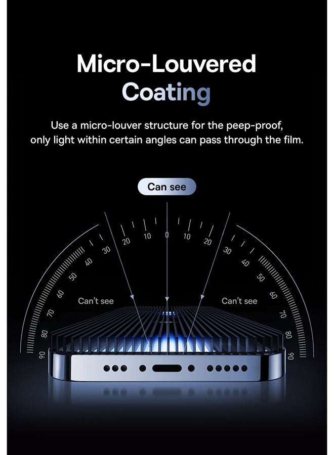 Baseus iPhone 15 Pro 6.1 Inch 9H Diamond Series Full-Coverage Privacy Protection Tempered Glass Screen Protector With Cleaning Kit And EasyStick Installation Tool Black - Image 5