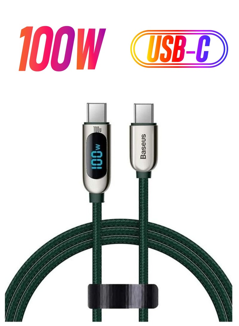 Baseus USB C Cable 1M, Nylon Braided 100W Power Delivery PD Fast Charge Cable USB C to USB C for iPhone 15 Pro/15 Pro Max/15/15 Plus, iPad mini 6, MacBook Pro/Air, iPad Pro, Samsung S23+, Huawei Mate X3, Green Green  - Image 1