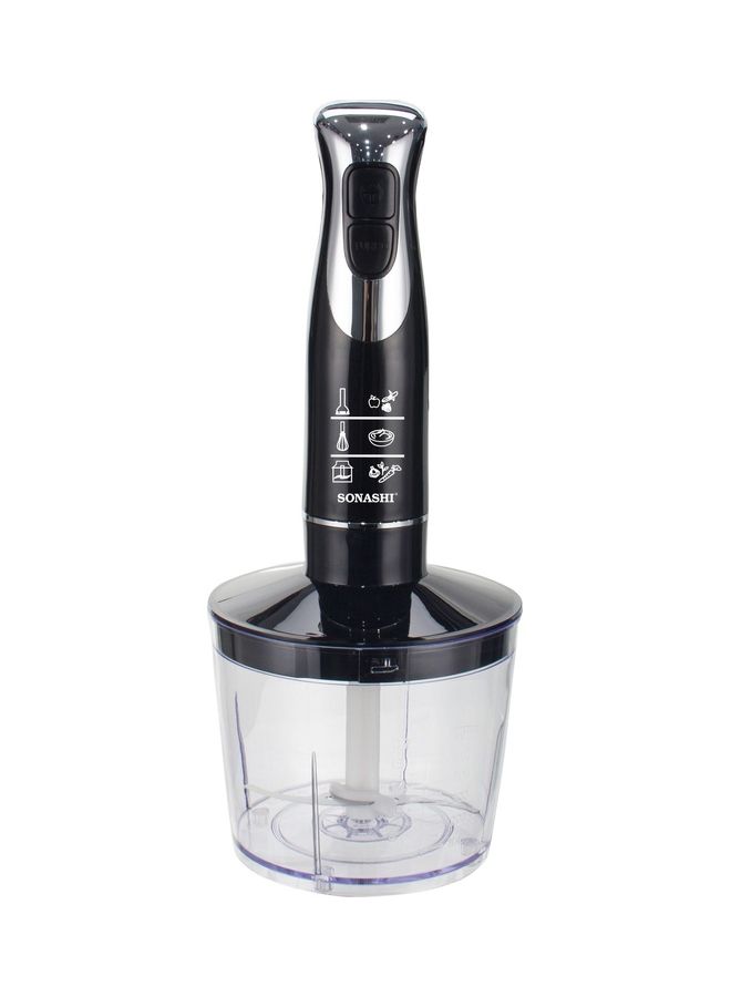 SONASHI - 4-in-1 Hand Blender Chopper Whisker Mixer | Durable Stainless Steel Blade & Removable Stick | Comes with 700ml Plastic Jar, 500ml Chopper and Blending Wand | Power Watt 600 SHB-187JCW Black - Image 1