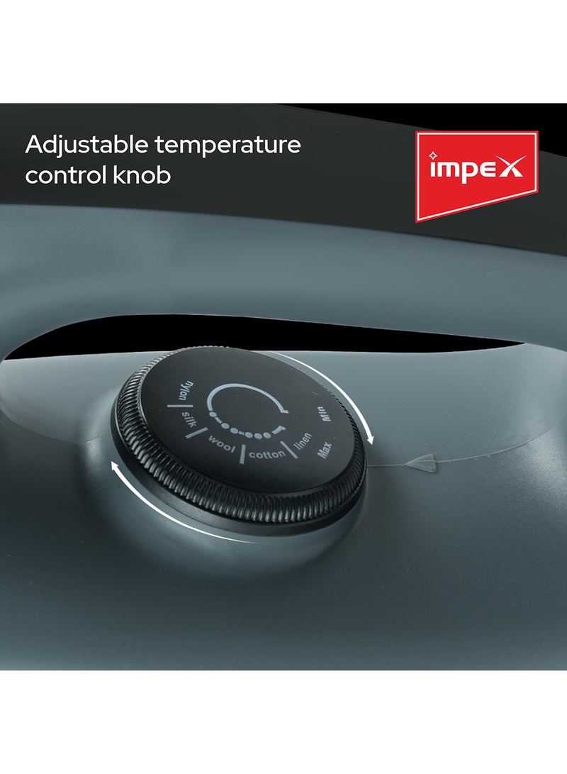 Impex Iron Box Heavy Duty Dry - Non Stick Ceramic Sole Plate, Heavyweight 2kg Iron, 5 Adjustable Temperature Settings, 360° Swivel Cord, Long Life Thermostat, Overheat Protection 1200 W IB 191 Black/Grey  - Image 3
