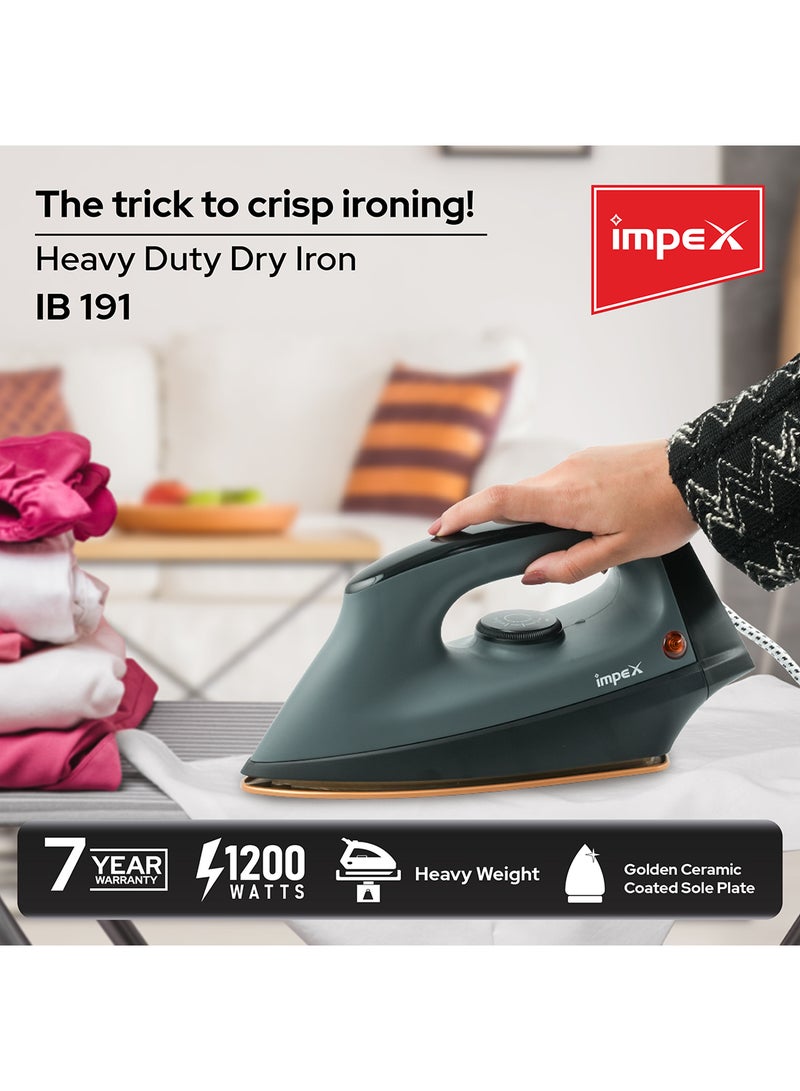 Impex Iron Box Heavy Duty Dry - Non Stick Ceramic Sole Plate, Heavyweight 2kg Iron, 5 Adjustable Temperature Settings, 360° Swivel Cord, Long Life Thermostat, Overheat Protection 1200 W IB 191 Black/Grey  - Image 2