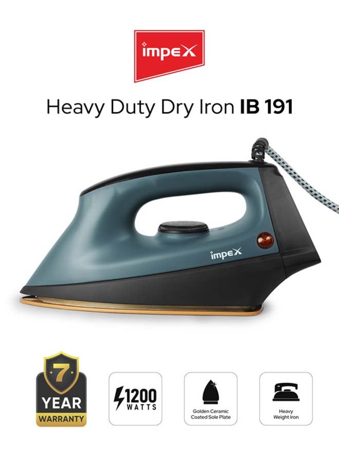 Impex Iron Box Heavy Duty Dry - Non Stick Ceramic Sole Plate, Heavyweight 2kg Iron, 5 Adjustable Temperature Settings, 360° Swivel Cord, Long Life Thermostat, Overheat Protection 1200 W IB 191 Black/Grey - Image 1