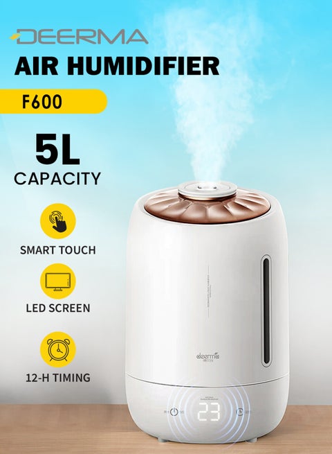 Ultrasonic Digital Humidifier 360° Rotatable Mist Nozzle, Advanced 3-Gear Touch Temperature Control, Ultra-Quiet Operation with Energy-Saving Technology, Perfect for Enhancing Comfort in Your Home or Office F600 White