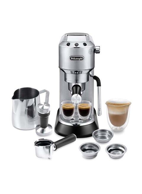 Dedica Arte Espresso Machine - MyLatteArt Milk Foam Nozzle, Precision Steam Wand, Steel Tamper Included - Create Perfect Espresso, Cappuccinos, and Latte Art at Home - 1.1 L 1450 W EC885.M Sliver