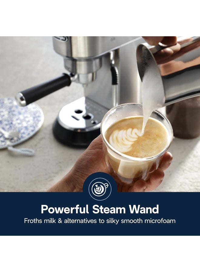 De'Longhi Dedica Arte Espresso Machine, MyLatteArt Milk Foam Nozzle, Precision Steam Wand, Steel Tamper Included, Create Perfect Espresso, Cappuccinos, and Latte Art at Home 1.1 L 1450 W EC885.M Multicolour - Image 4