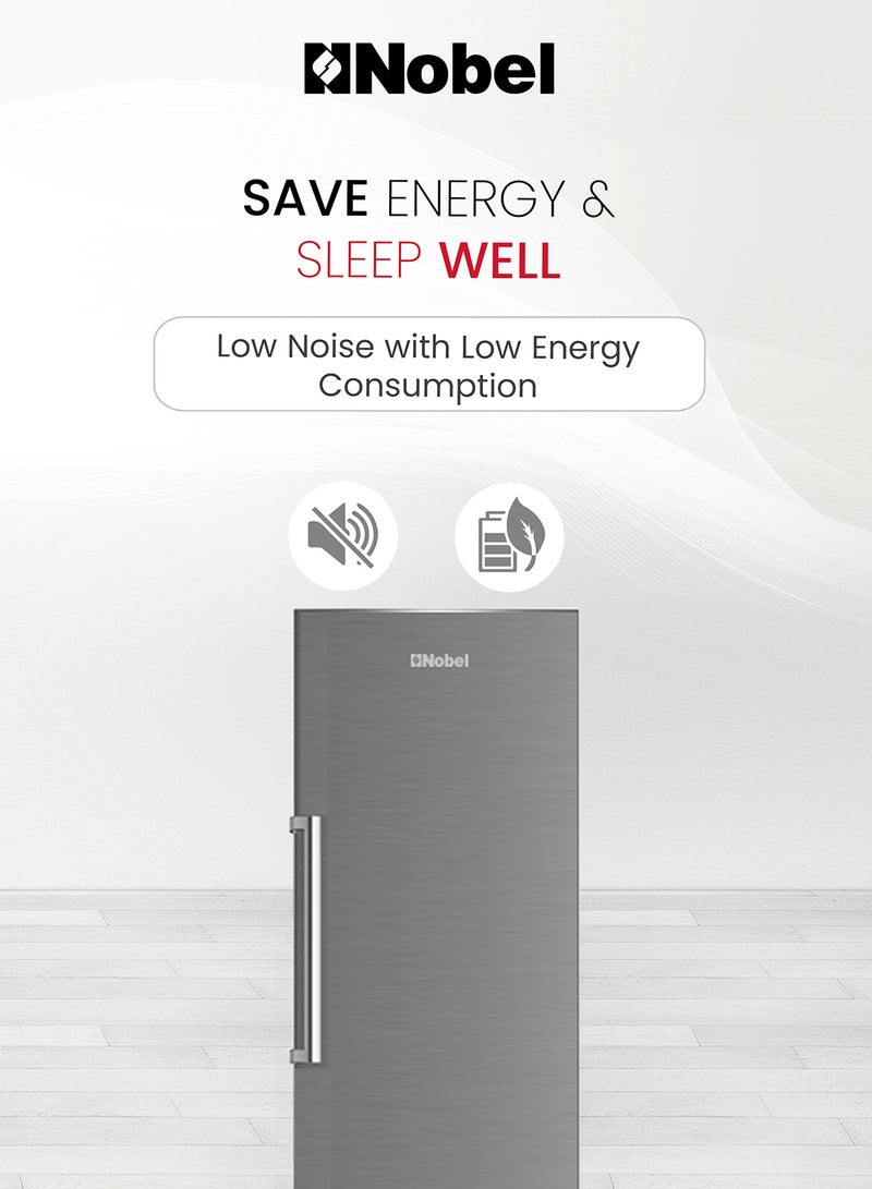 Nobel - 350L Gross / 235L Net Capacity Upright Freezer, 7 Drawers, Defrost System, Eco Compressor, Lock & Key, 12kg/24h Freezing Capacity, R600a Refrigerant, Durable Condenser 350 L 478.15 kW NUF350 Silver - Image 1