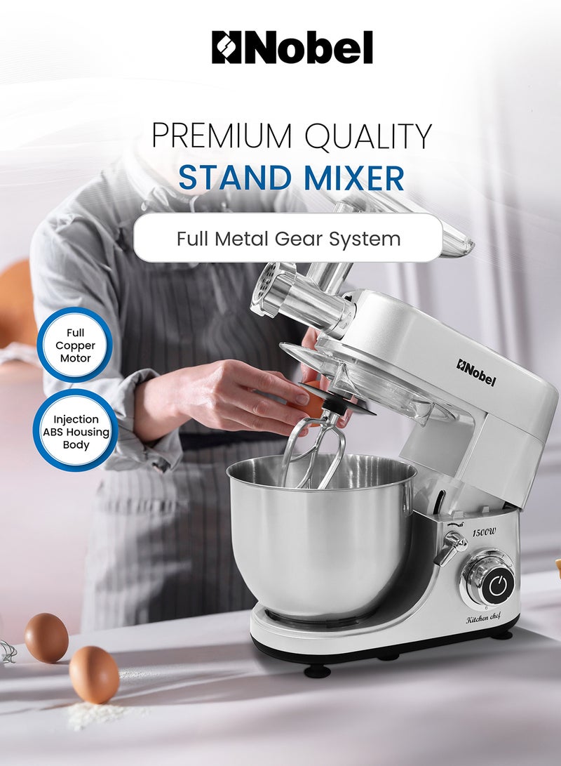 نوبل محضر طعام 3 في 1، خلاط بحامل متعدد الوظائف مع وعاء من الفولاذ المقاوم للصدأ سعة 7.0 لتر وخلاط عصارة سعة 1.5 لتر مع 6 سرعات لمجموعة متنوعة من مهام الخلط - Image 2