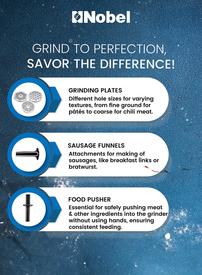 نوبل محضر طعام 3 في 1، خلاط بحامل متعدد الوظائف مع وعاء من الفولاذ المقاوم للصدأ سعة 7.0 لتر وخلاط عصارة سعة 1.5 لتر مع 6 سرعات لمجموعة متنوعة من مهام الخلط - Image 5