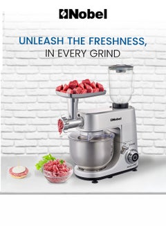 Nobel 3 in 1 Food Processor Multifunctional Stand Mixer with 7.0 L Stainless Steel Bowl & 1.5L Juicer Blender with 6 Speeds For A Variety Of Mixing Tasks 1500 W NBM100S Metallic Silver  - Image 4
