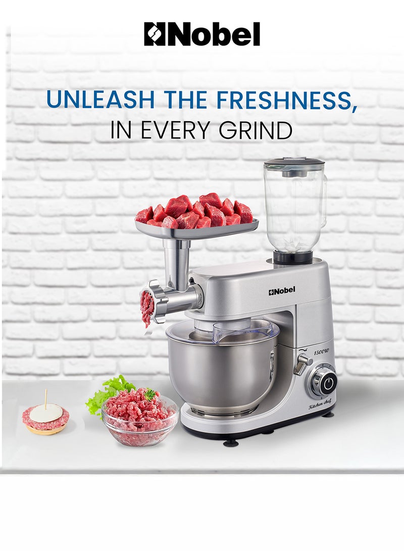 نوبل محضر طعام 3 في 1، خلاط بحامل متعدد الوظائف مع وعاء من الفولاذ المقاوم للصدأ سعة 7.0 لتر وخلاط عصارة سعة 1.5 لتر مع 6 سرعات لمجموعة متنوعة من مهام الخلط - Image 4