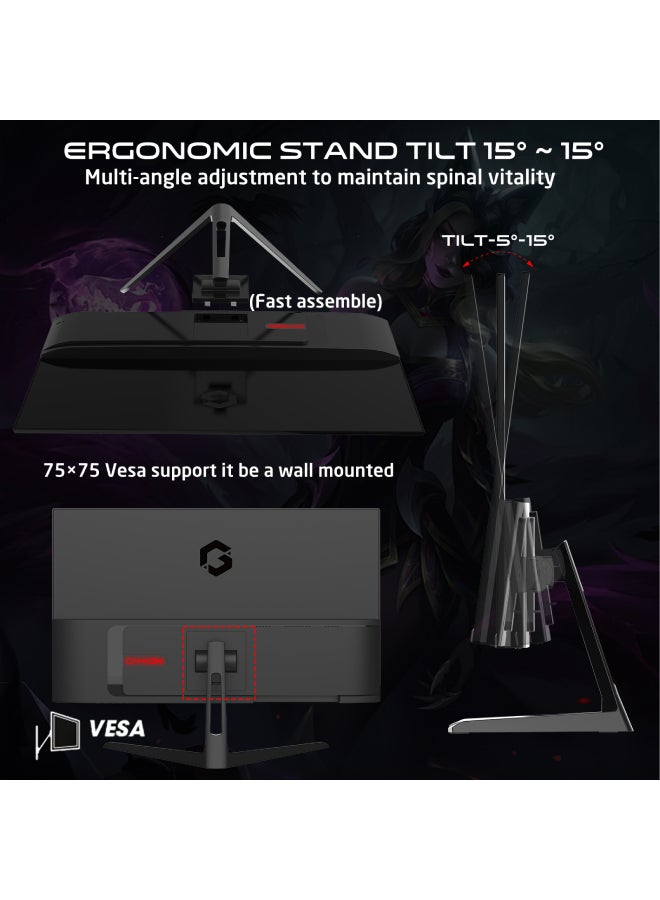 GameOn - GOPS27180VA 27 inches, FHD (1920x1080) 180Hz, 0.5 ms, HDR, HDMI 2.0 Gaming Monitor - Adaptive Sync And G-Sync Compatible Fast VA Sleek Design Black - Image 1