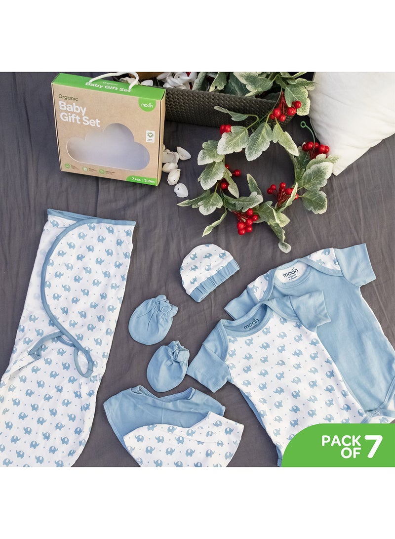 مون Organic Baby Gift Set Of 7 Rompers-Swaddle-Bibs-Hat-Mitten Set For 3-6 Months - Image 3