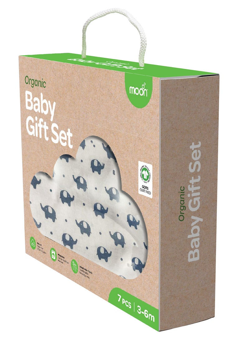 مون Organic Baby Gift Set Of 7 Rompers-Swaddle-Bibs-Hat-Mitten Set For 3-6 Months - Image 2