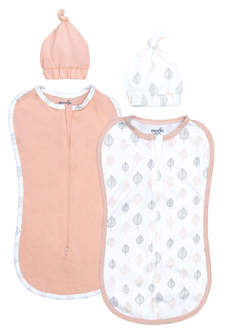 Moon Swaddle Pods With Beanie Pack Of 2 Front Two-Way Zippered - Forest Print - Image 1
